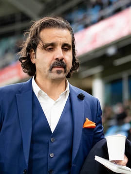 AFC Eskilstunas tränare Melke Alan innan  fotbollsmatchen