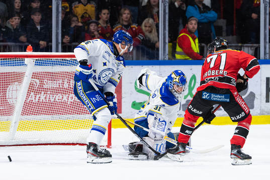 Leksands Patrik Norén, målvakt Kasimir Kaskisuo och
