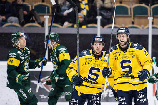 Södertäljes Emil Alba och Henrik Malmström jublar