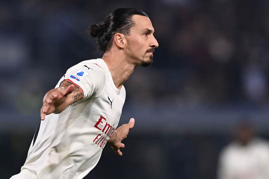 Zlatan Ibrahimovic of Milan celebrates scoring