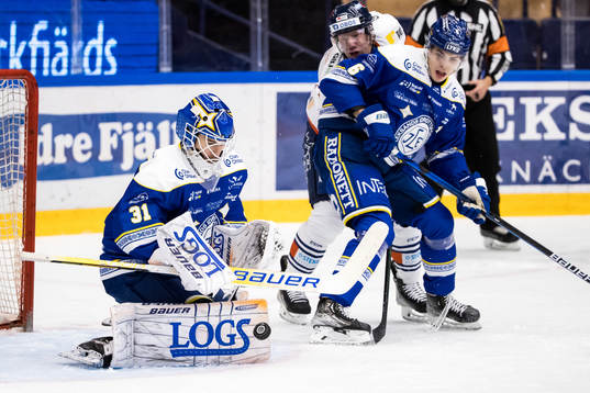 Leksands målvakt Kasimir Kaskisuo och Alexander Lundqvist
