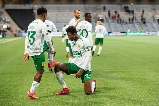 Hammarbys Akinkunmi Amoo och Aziz Mohammed Ouattara jublar