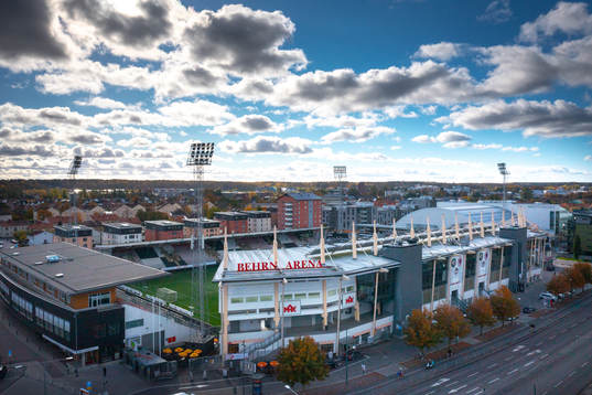 Behrn Arena fotbollsarena fotograferad med drönare