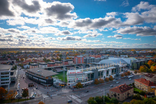 Behrn Arena fotbollsarena fotograferad med drönare
