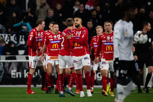 Degerfors Victor Edvardsen och Nikola Djurdjic jublar