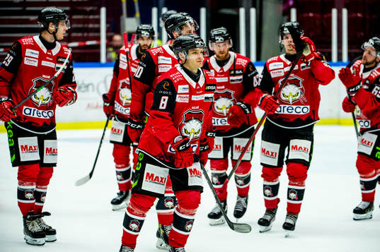Malmö Redhawks Johan Olofsson deppar med lagkamraterna