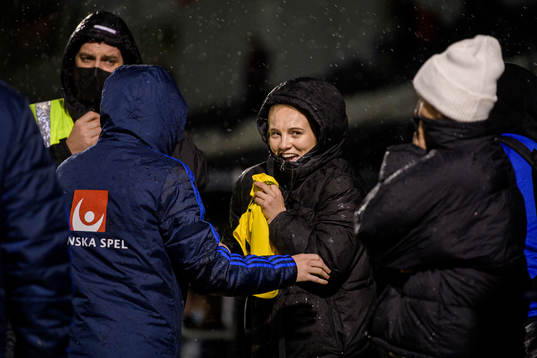 Olivia Schough of Sweden gives away a jersey