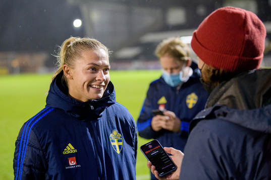 Fridolina Rolfö  of Sweden is interviewed by media