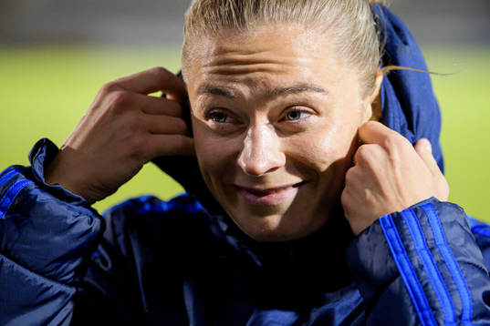 Fridolina Rolfö  of Sweden is interviewed by media
