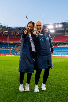 Goalkeeper Cecilie Fiskerstrand and Maria Thorisdottir of