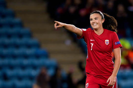 Ingrid Syrstad Engen of Norway celebrates the 4-0 goal