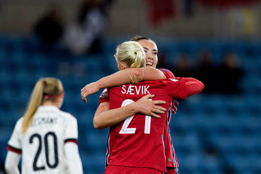 Karina Sævik and Ingrid Syrstad Engen of Norway celebrate