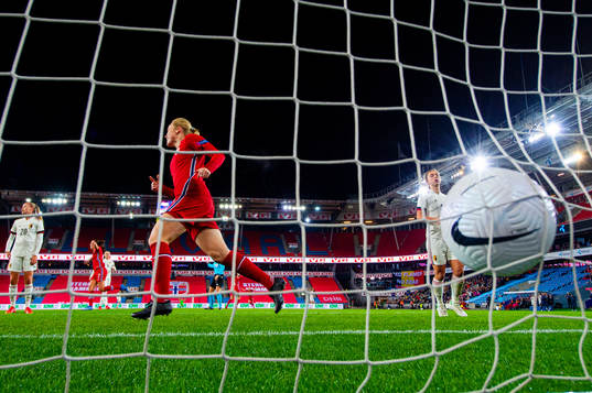 Julie Blakstad of Norway celebrates the 3-0 goal