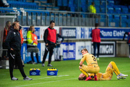 Erling Moe, head coach of Molde,, Alfons Sampsted and Erik
