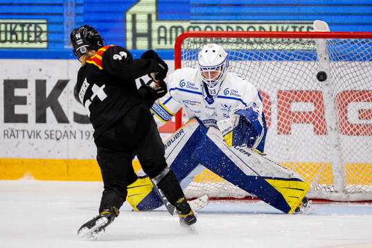 Brynäs  Anna Meixner och Leksands målvakt Amanda Johansson
