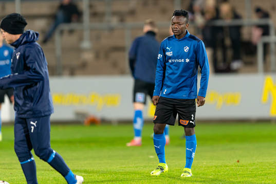 Halmstads Thomas Boakye före fotbollsmatchen i Allsvenskan