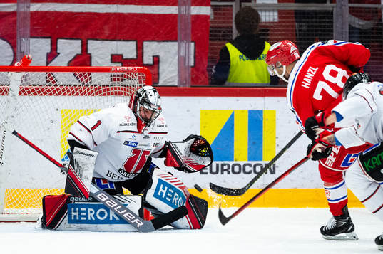 Örebros målvakt Jhonas Enroth och Timrås Robin Hanzl