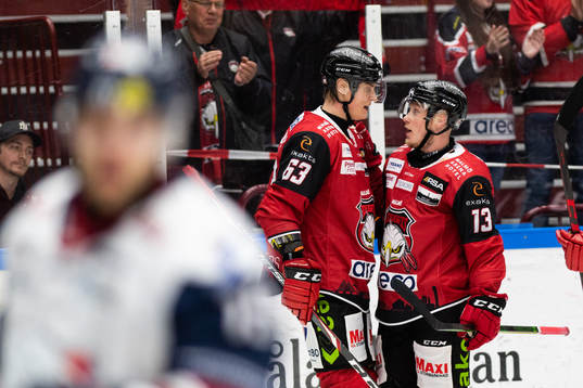Malmö Redhawks Fredrik Händemark och Kalle Östman jublar