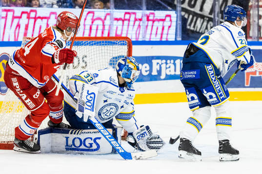 Timrås Erik Walli Walterholm och Leksands målvakt Axel