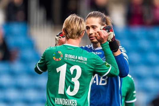 Brages målvakt Adrian Engdahl och Pontus Hindrikes