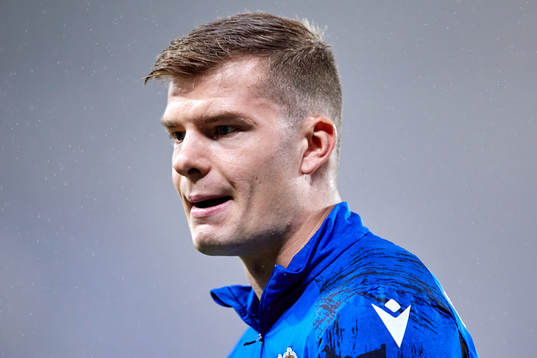 Alexander Sørloth of Real Sociedad looks