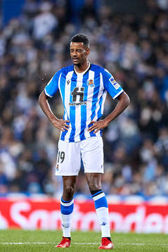 Alexander Isak of Real Sociedad reacts