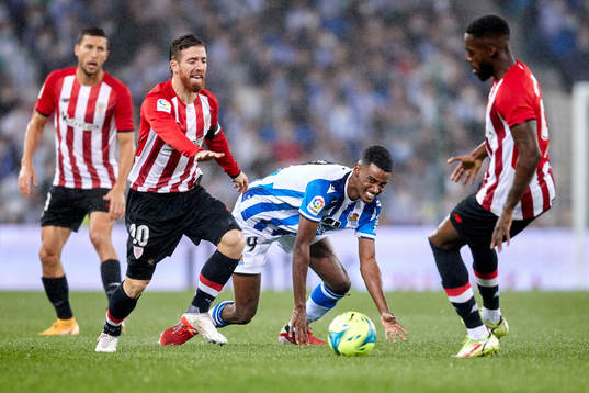Alexander Isak of Real Sociedad reacts