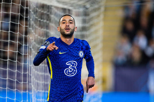 Hakim Ziyech of Chelsea celebrates scoring 0-1