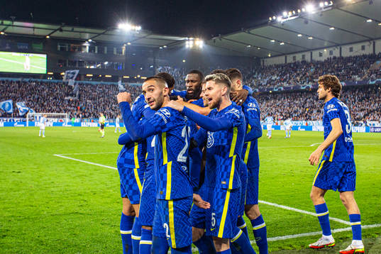 Hakim Ziyech of Chelsea celebrates scoring 0-1