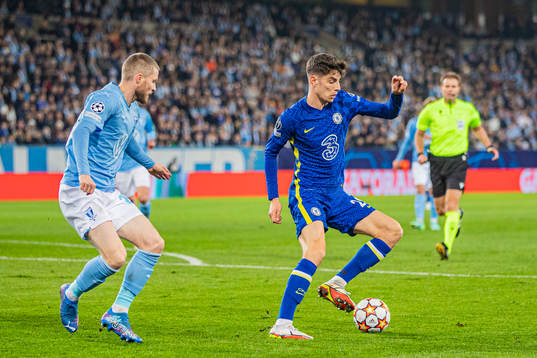 Lasse Nielsen of Malmö FF and Kai Havertz of Chelsea