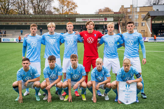 Players of Malmö FF pose for a team group photo