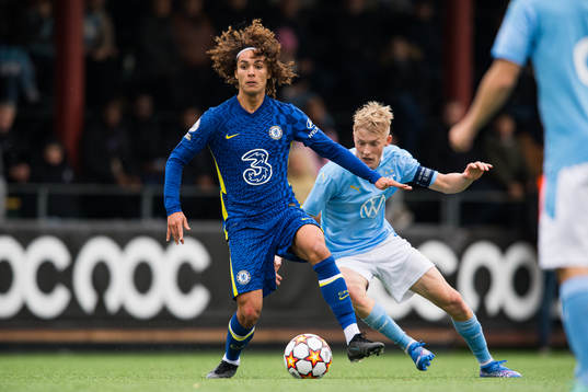Charlie Webster of Chelsea and Melker Widell of Malmö FF