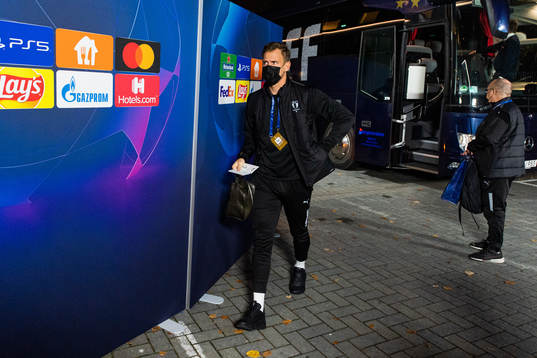Goalkeeper Johan Dahlin of Malmö FF, arrives at the arena