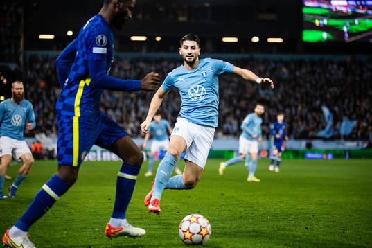 Antonio Rudiger of Chelsea and Antonio Colak of Malmö FF