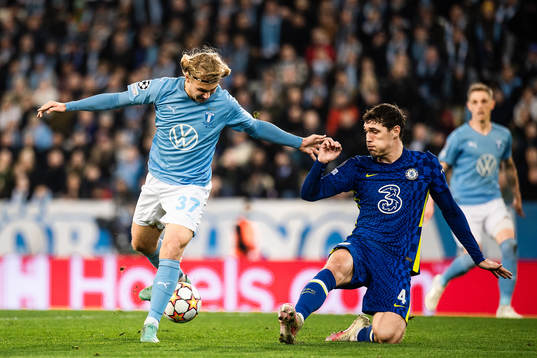 Sebastian Nanasi of Malmö FF and Andreas Christensen of