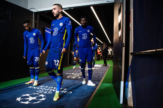 Callum Hudson Odoi, Hakim Ziyech and Saul Niguez of Chelsea