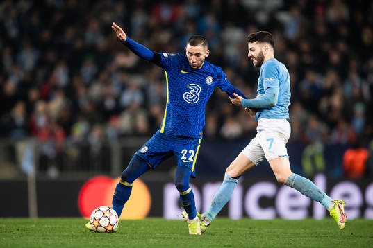 Hakim Ziyech of Chelsea and Erdal Rakip of Malmö FF