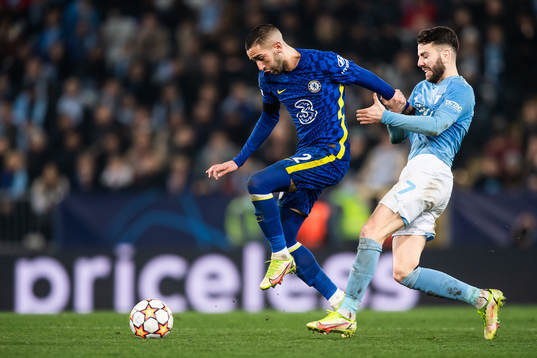 Hakim Ziyech of Chelsea and Erdal Rakip of Malmö FF