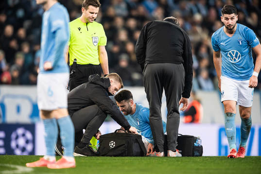 Erdal Rakip of Malmö FF in pain
