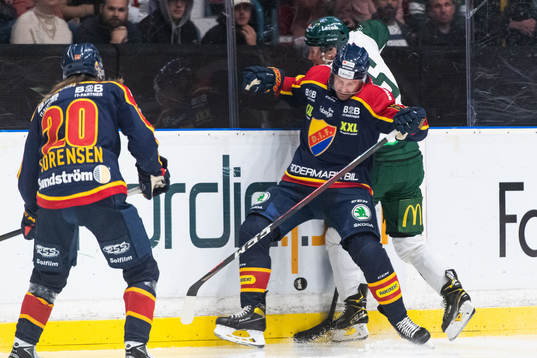 Djurgårdens Stefan Warg och Färjestads Gustav Rydahl