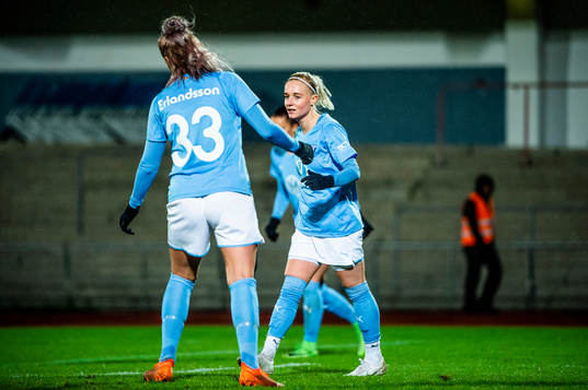 Malmö FFs Melina Skarström och Emelie Erlandsson jublar