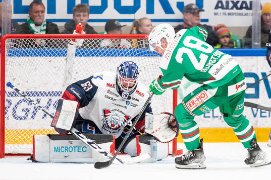 Linköpings målvakt Marcus Högberg och Rögles Anton