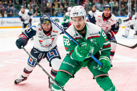 Linköpings Broc Little och Rögles Ryan McKiernan