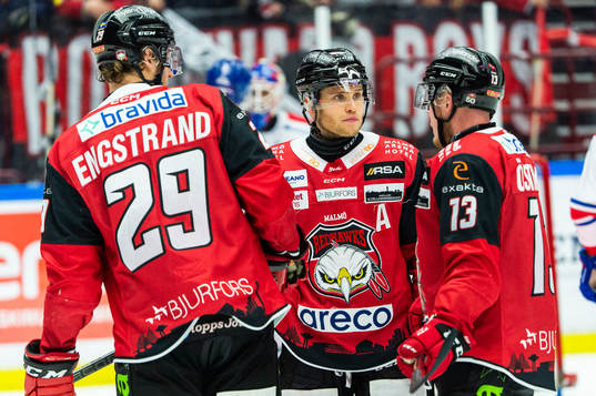 Malmö Redhawks Eric Engstrand, Christoffer Forsberg och