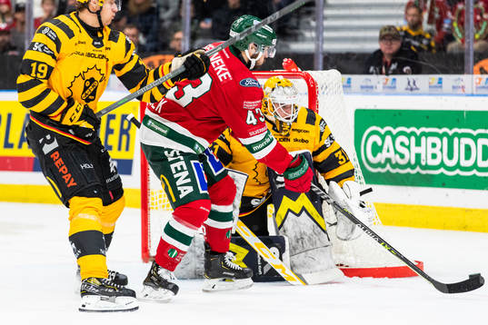 Frölundas Michael Spacek och Skellefteås målvakt Strauss