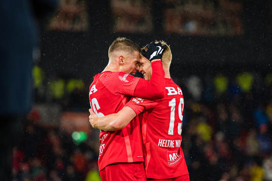 Robert Thomas Taylor of Brann celebrates with Sivert Heltne