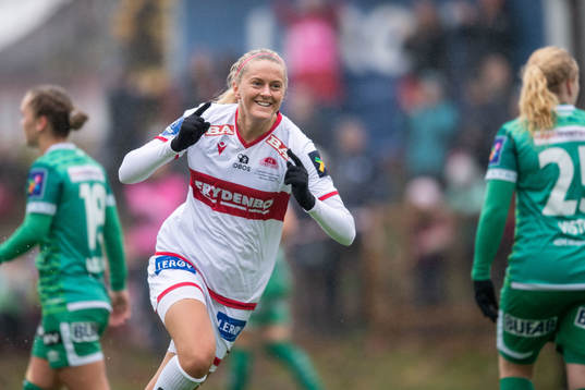 Maria Dybwad Brochmann of Sandviken celebrates 3-0