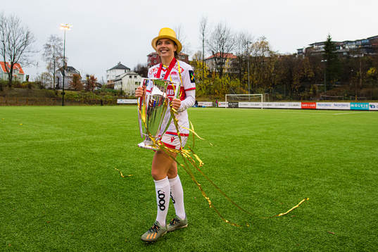 Cecilie Redisch Kvamme of Sandviken celebrates with the