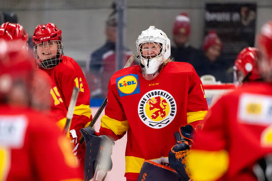 Smålands målvakt Maja Helge jublar