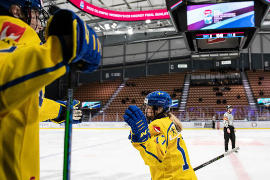 Sofie Lundin of Sweden celebrates scoring 3-0